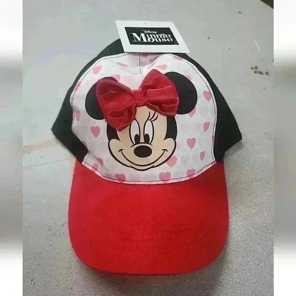 Girls Minnie Mouse Hat Baseball Style Cap Adjustable Red Bow Hearts Disney Cute